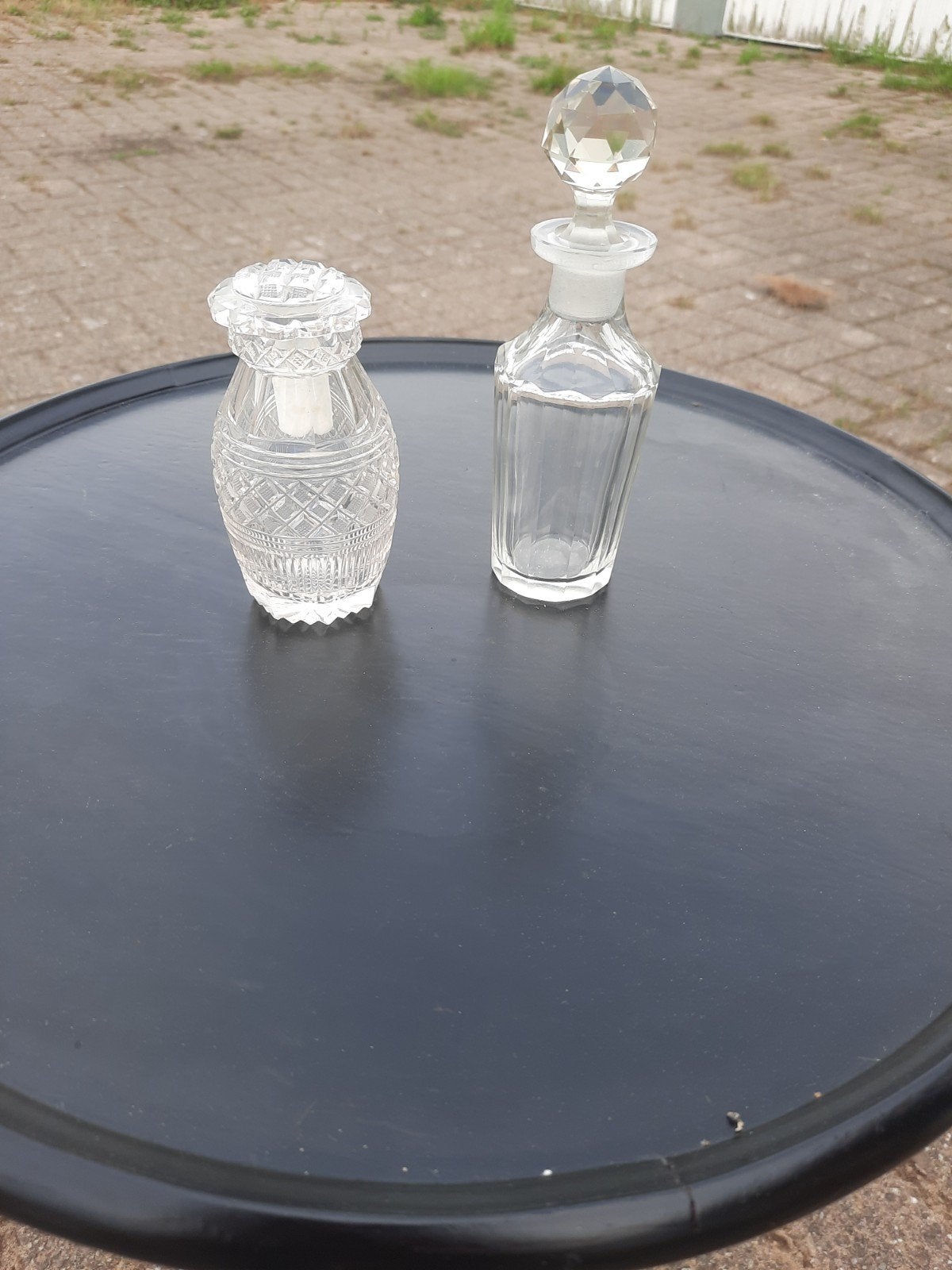 Set van 2 Vintage Glazen Flessen/Karafjes, Antiek en Kunst, Ophalen of Verzenden