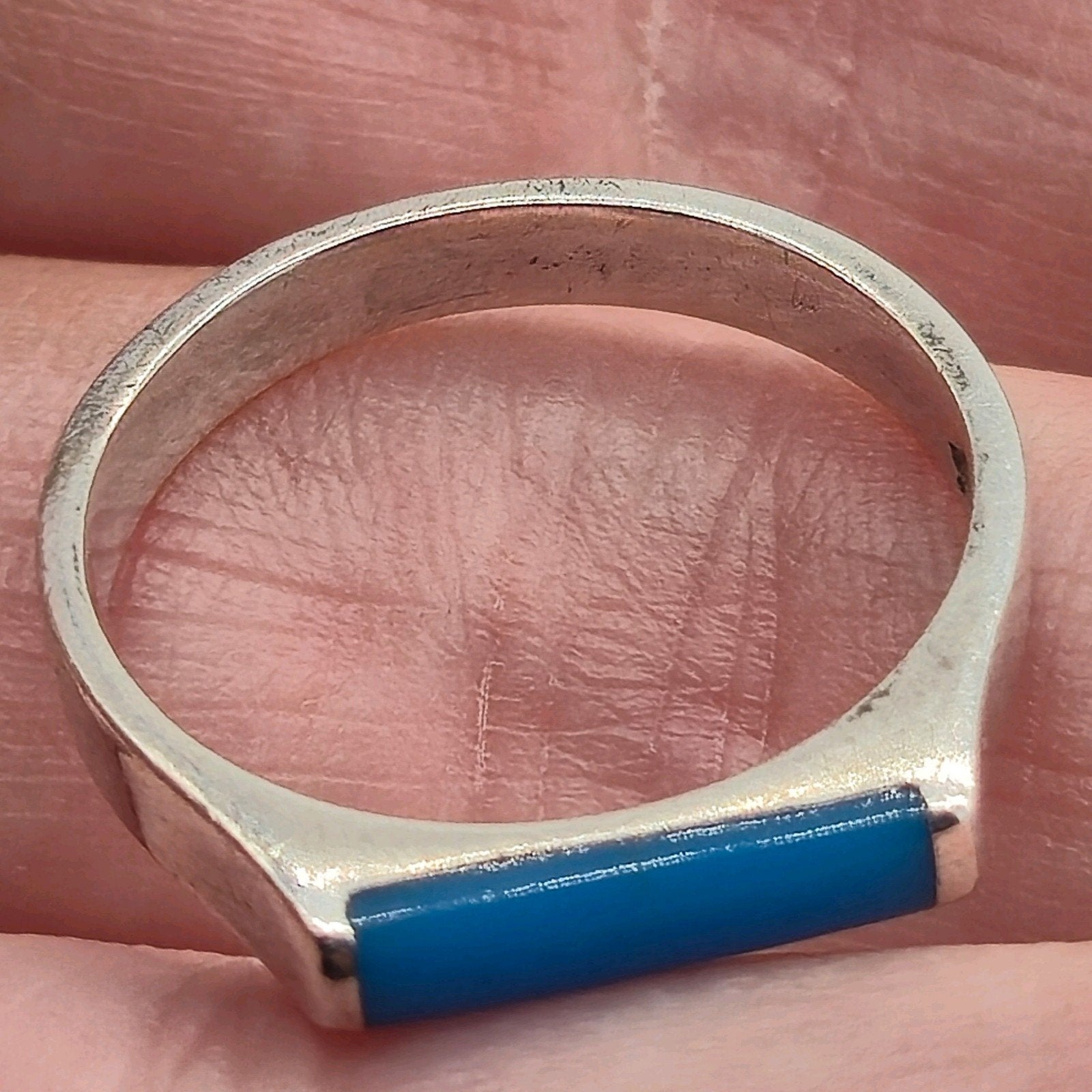 Vintage zilveren ring 925 met blauwe steen maat 17.25, Gebruikt, 17 tot 18, Met edelsteen, Dame