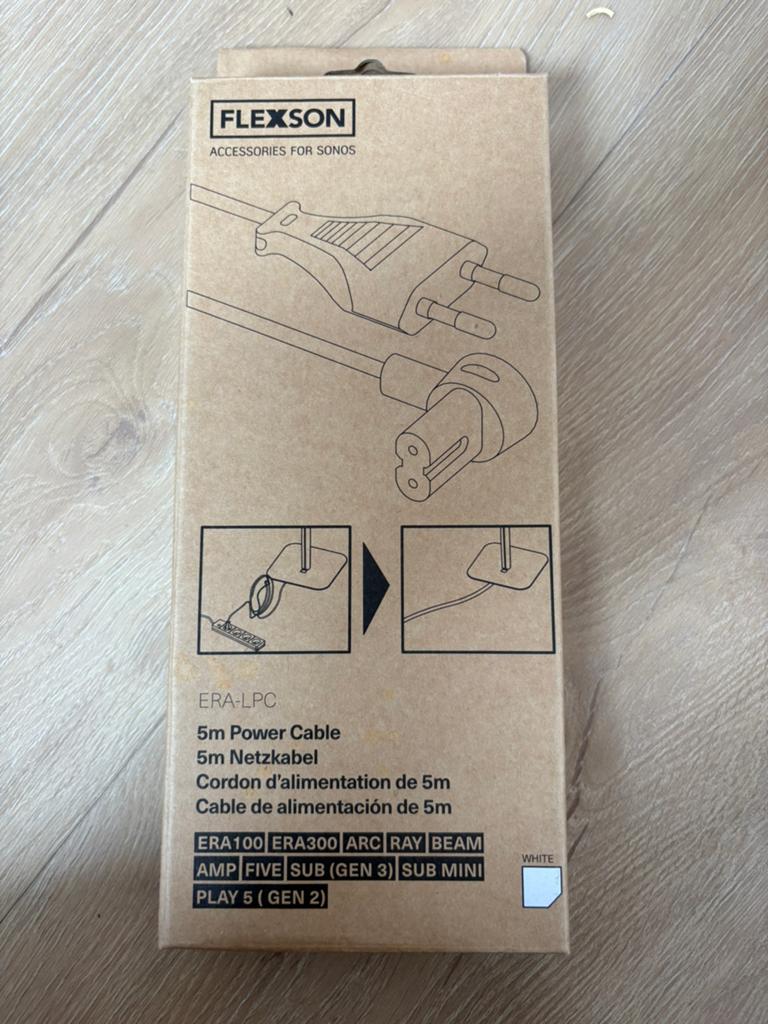 Flexson 5m Power Kabel voor Sonos (Nieuw in doos), Ophalen of Verzenden, Nieuw, Minder dan 2 meter, Overige kabels