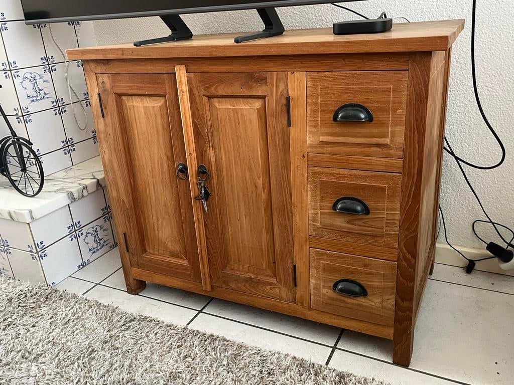 Massief houten TV dressoir, Ophalen, 50 tot 100 cm, Zo goed als nieuw, Minder dan 100 cm
