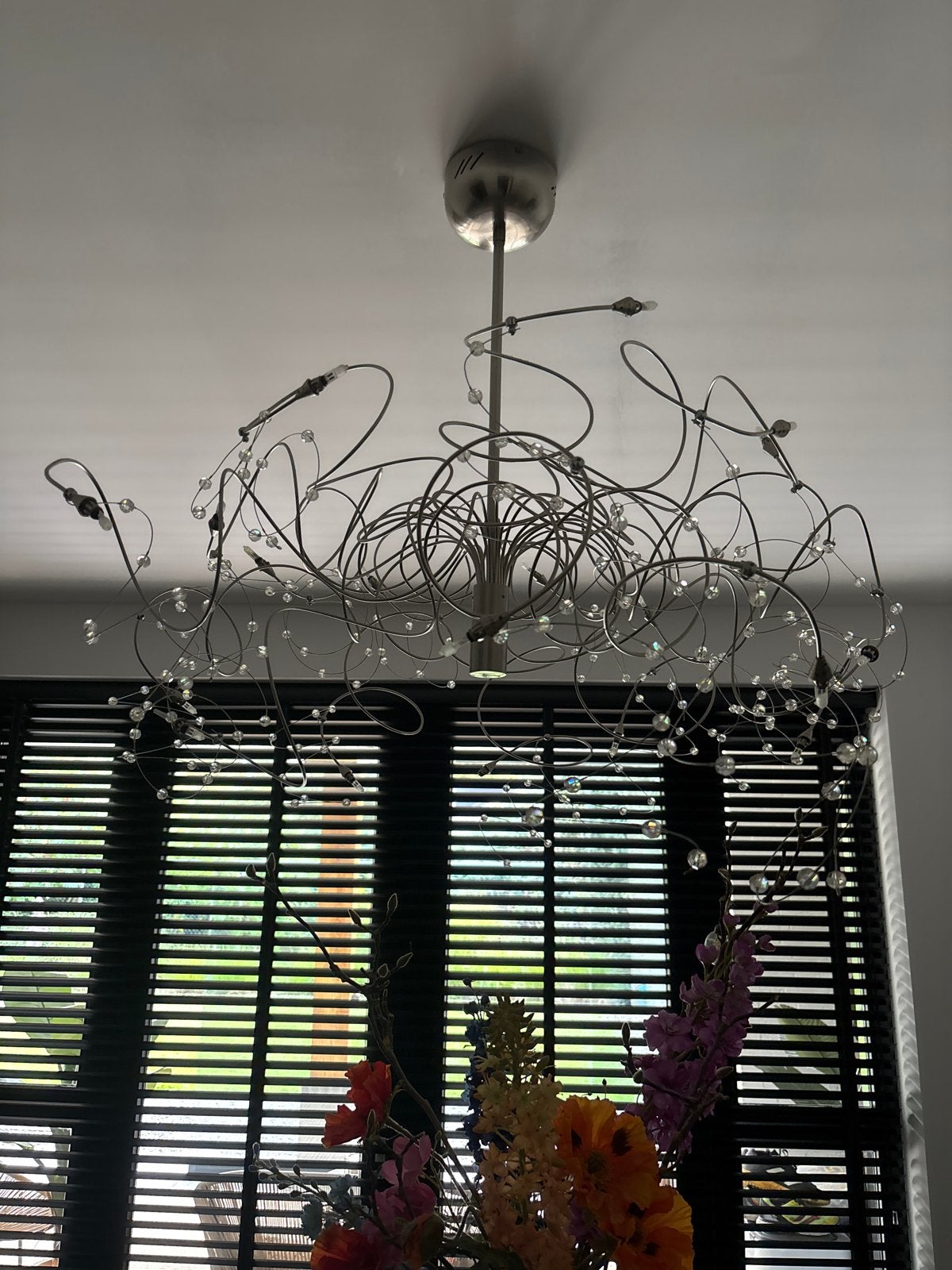 Moderne design hanglamp met kristallen details, Huis en Inrichting, Ophalen, Zo goed als nieuw, Metaal, E14 (klein)