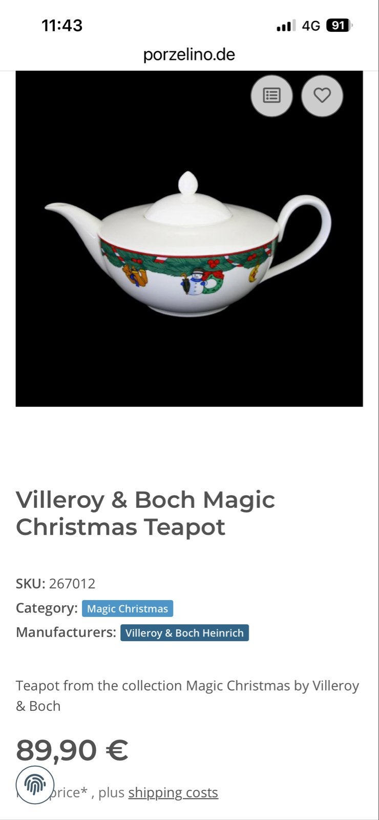 Villeroy & Boch Magic Christmas Theepot - 1.0 Liter, Huis en Inrichting, Keuken | Servies, Ophalen of Verzenden
