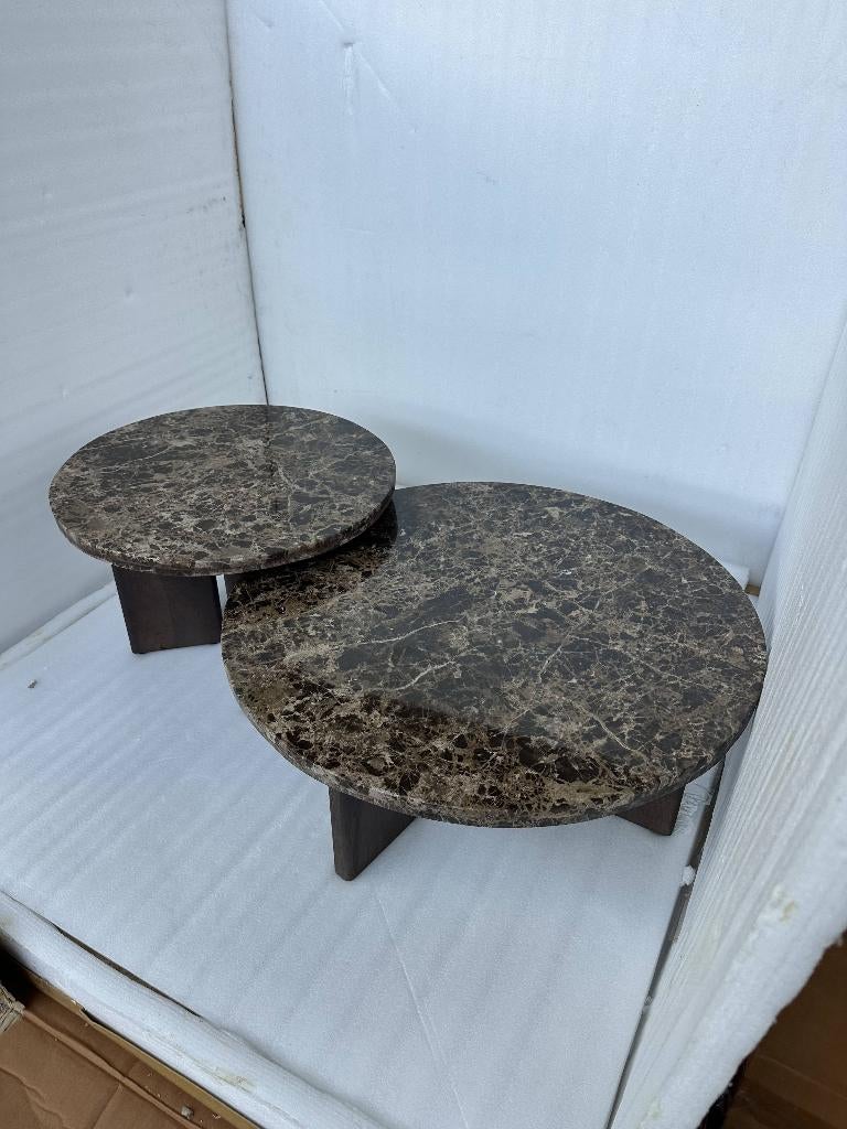 Luxe Eleonora Lando salontafel set bruin marmer small, large, Huis en Inrichting, Tafels | Salontafels, Rond, Nieuw, Hotel chique, modern luxe of warm elegant interieur.