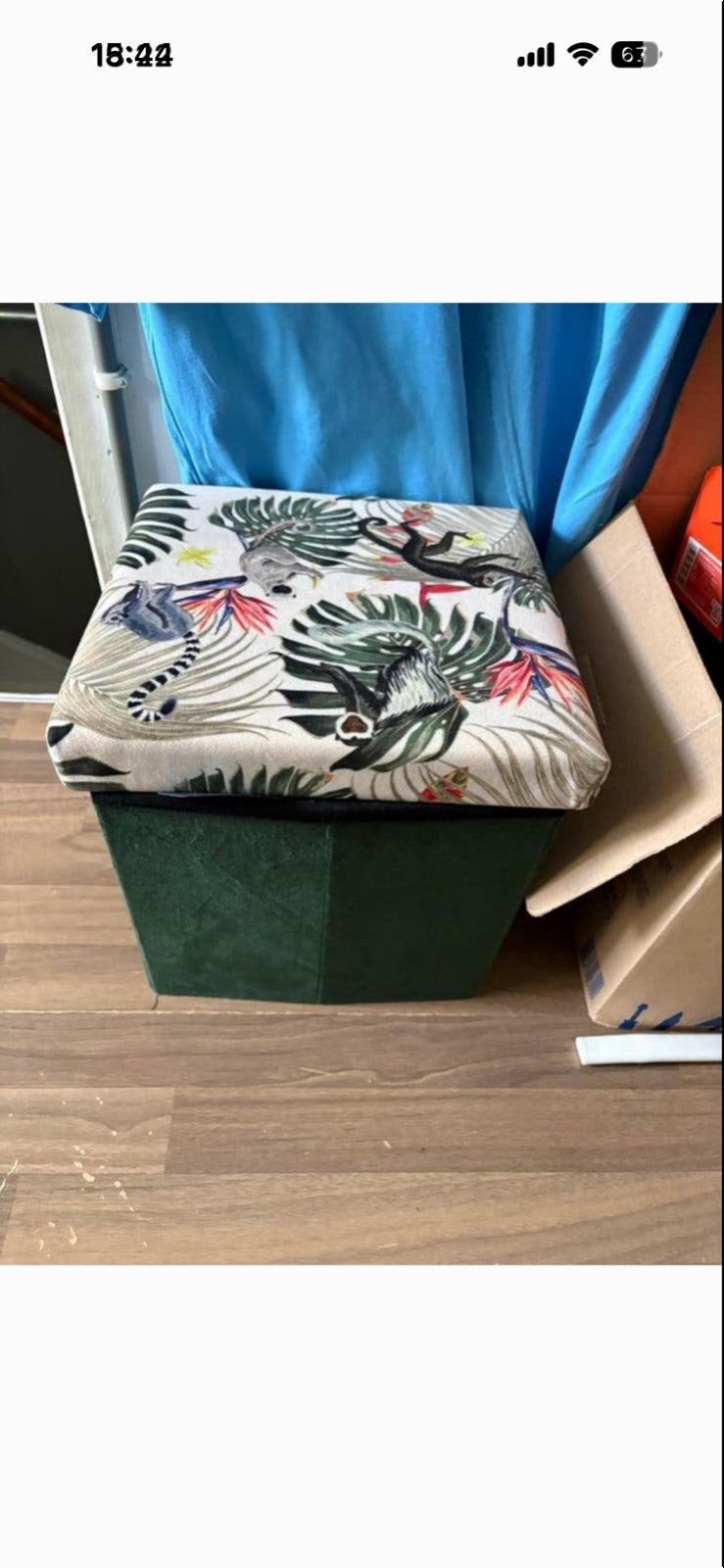 Opberg poef - 30 cm hoog met jungle print, Huis en Inrichting, Minder dan 50 cm, Vierkant, Ophalen of Verzenden, Zo goed als nieuw