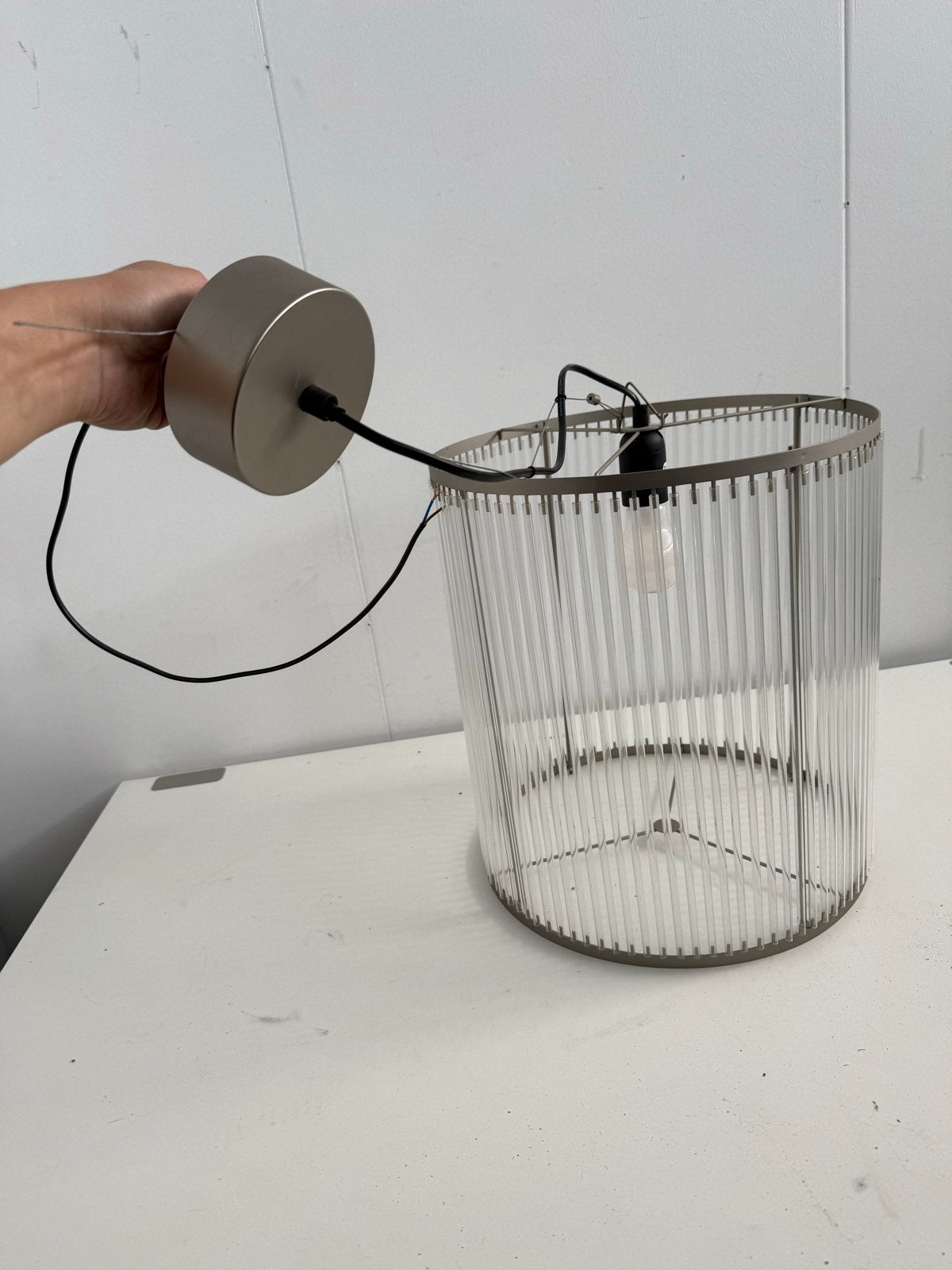 Moderne hanglamp met glazen lamellen, Ophalen, ., ., Minder dan 50 cm