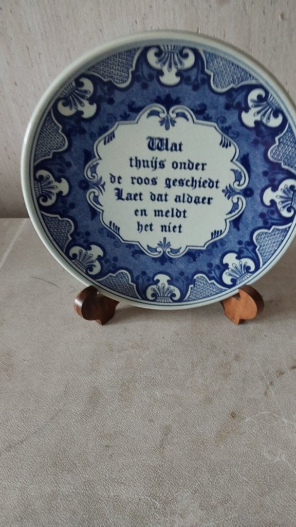 Een prachtig blauw  bord met spreuk 23 cm, Ophalen of Verzenden