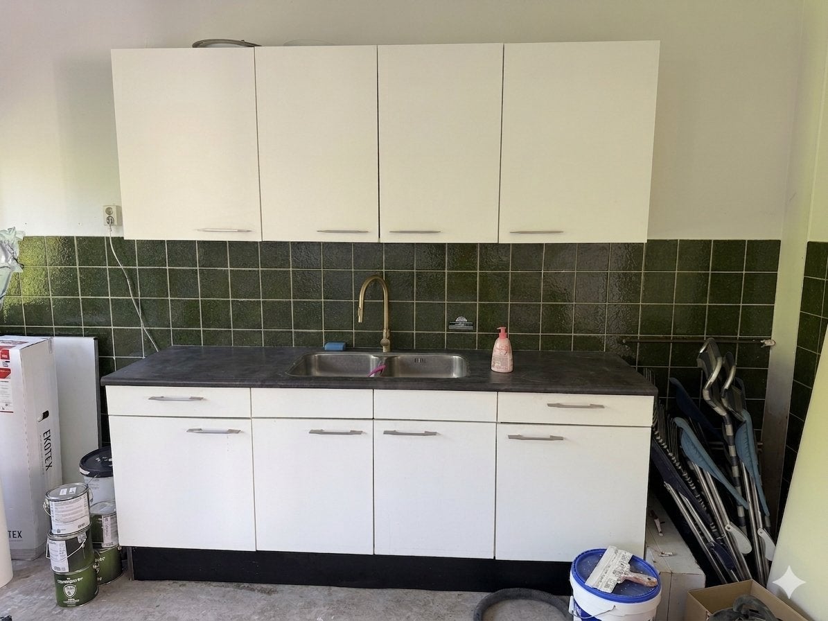 Procasa Keukenblok 221cm met spoelbak (zonder kraan), Ophalen, Gebruikt, Wit, Enkelwandige keuken