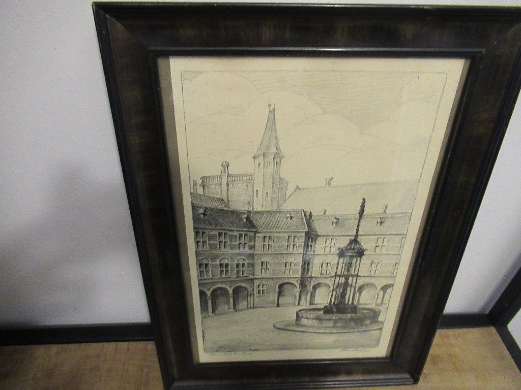 BINNENHOF DEN HAAG, Ingelijst, Ophalen of Verzenden, Linosnede