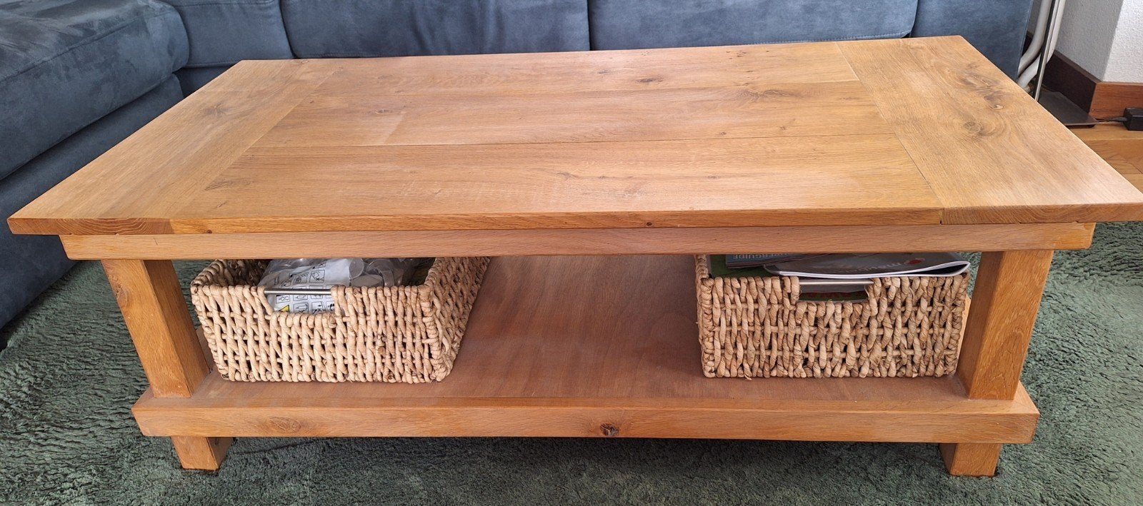 Massief eiken salontafel zonder twee manden, Ophalen, 100 tot 150 cm, 50 tot 100 cm, Minder dan 50 cm