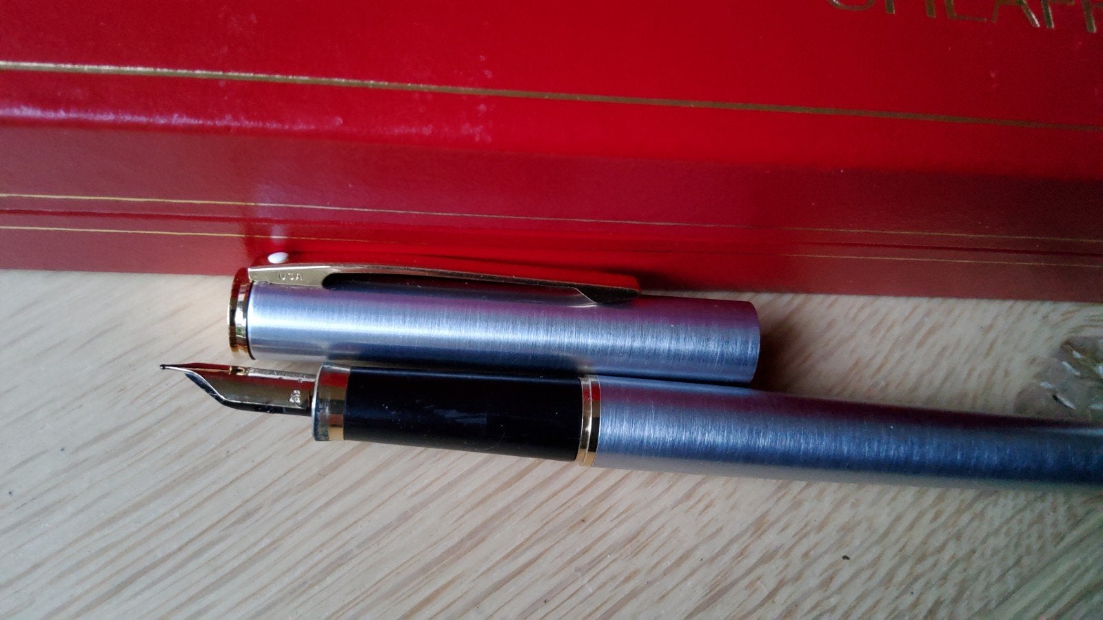 Sheaffer vulpen geborsteld goud Chroom USA, Ophalen of Verzenden, Vulpen, Overige merken
