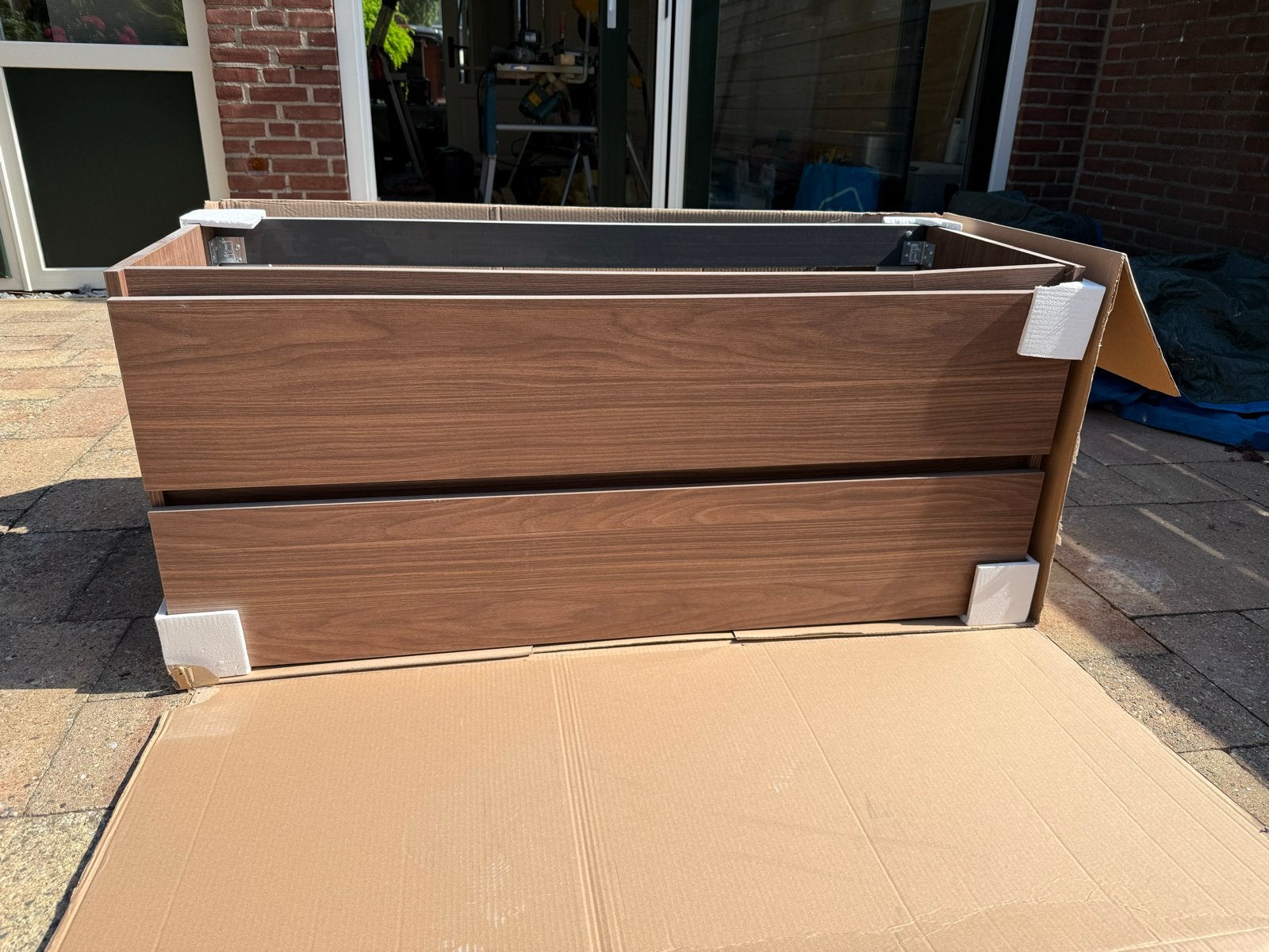 Onderkast 2 laden greeploos decor Warm walnoot 120x45x52, Ophalen, Bruin, Overige merken, Overige typen