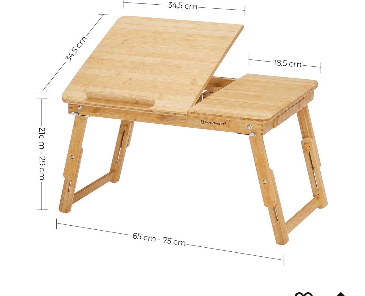 SONGMICS Bamboe Laptoptafel - Verstelbaar & Opvouwbaar, Werkplek, Ophalen, Nieuw in verpakking, Tafel