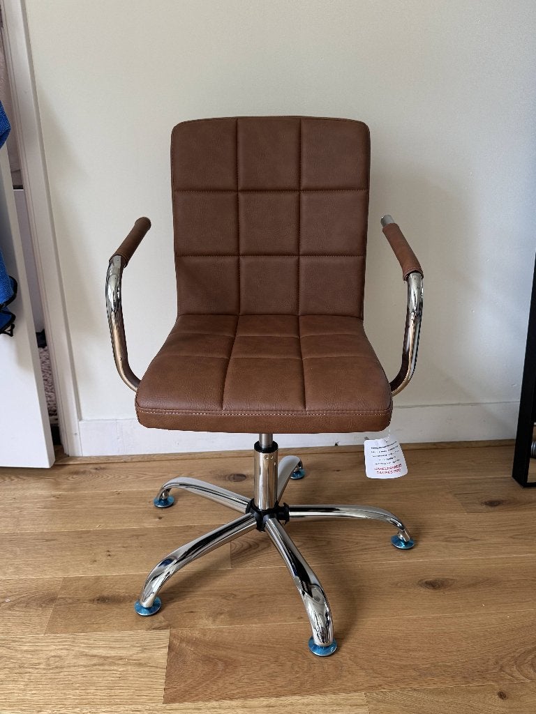 Luxe Bureaustoel cognac met chroom onderstel (nieuw), Huis en Inrichting, Bureaustoelen, Ophalen, Nieuw, Bruin, Bureaustoel