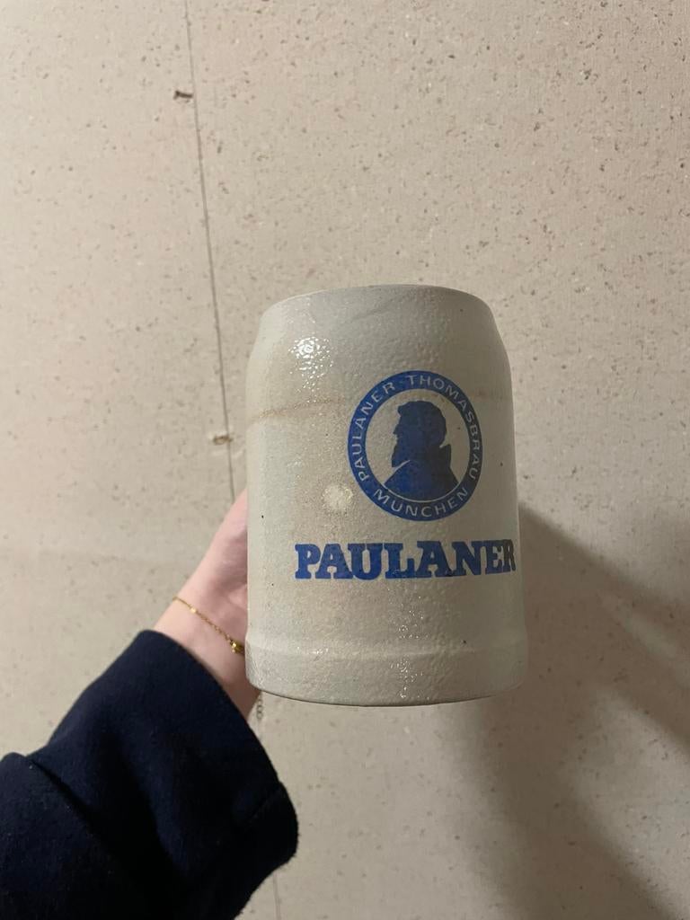 Antieke bier pul grijs met blauw, Ophalen of Verzenden, Zo goed als nieuw, Pul(len), Overige merken