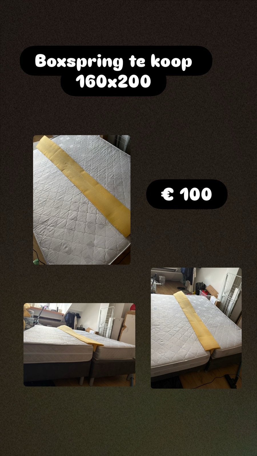 Boxspring 160x 200, Zonder hoofdbord, Tweepersoons, Ophalen of Verzenden, Zo goed als nieuw