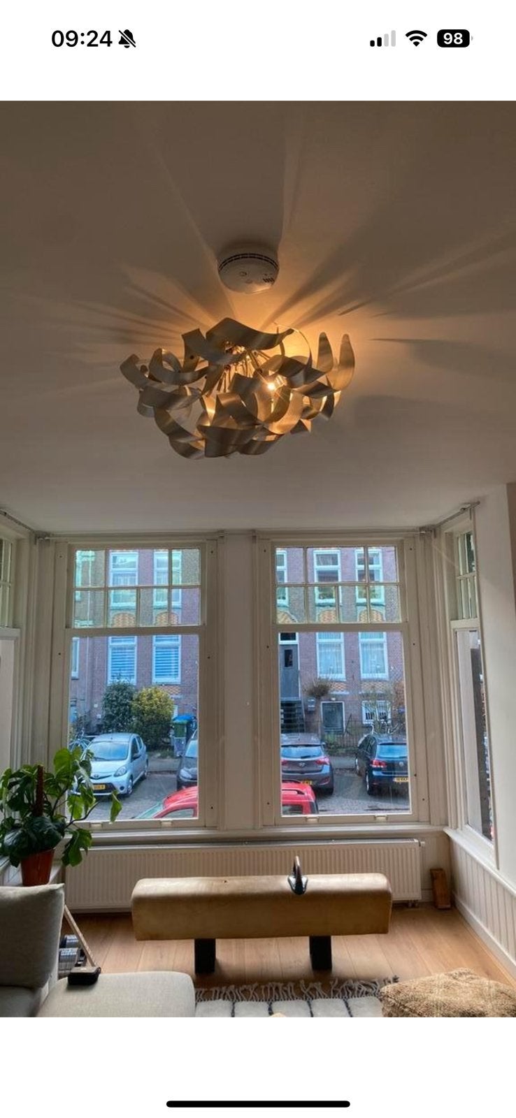 Design plafondlamp met zilverkleurige metalen krullen, Ophalen of Verzenden, Zo goed als nieuw