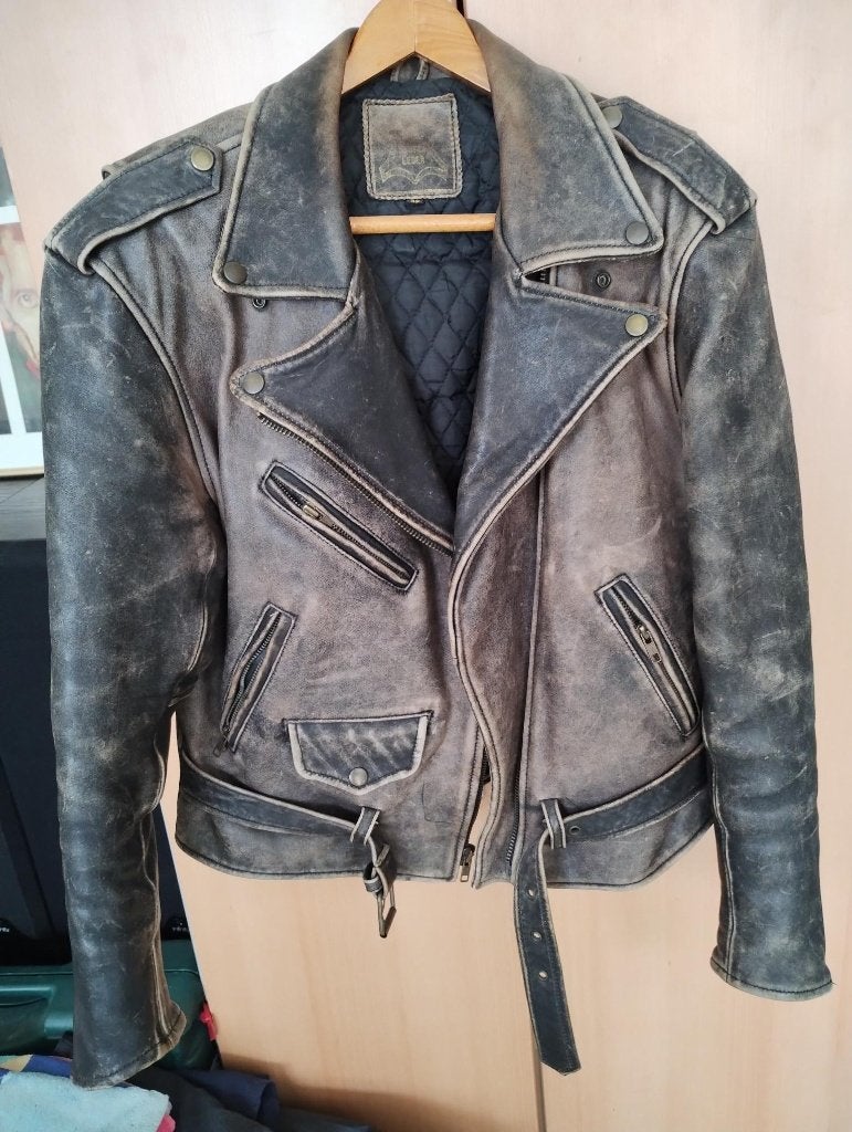 leren jas, Ophalen, Maat 42/44 (L), Onbekend, Grijs