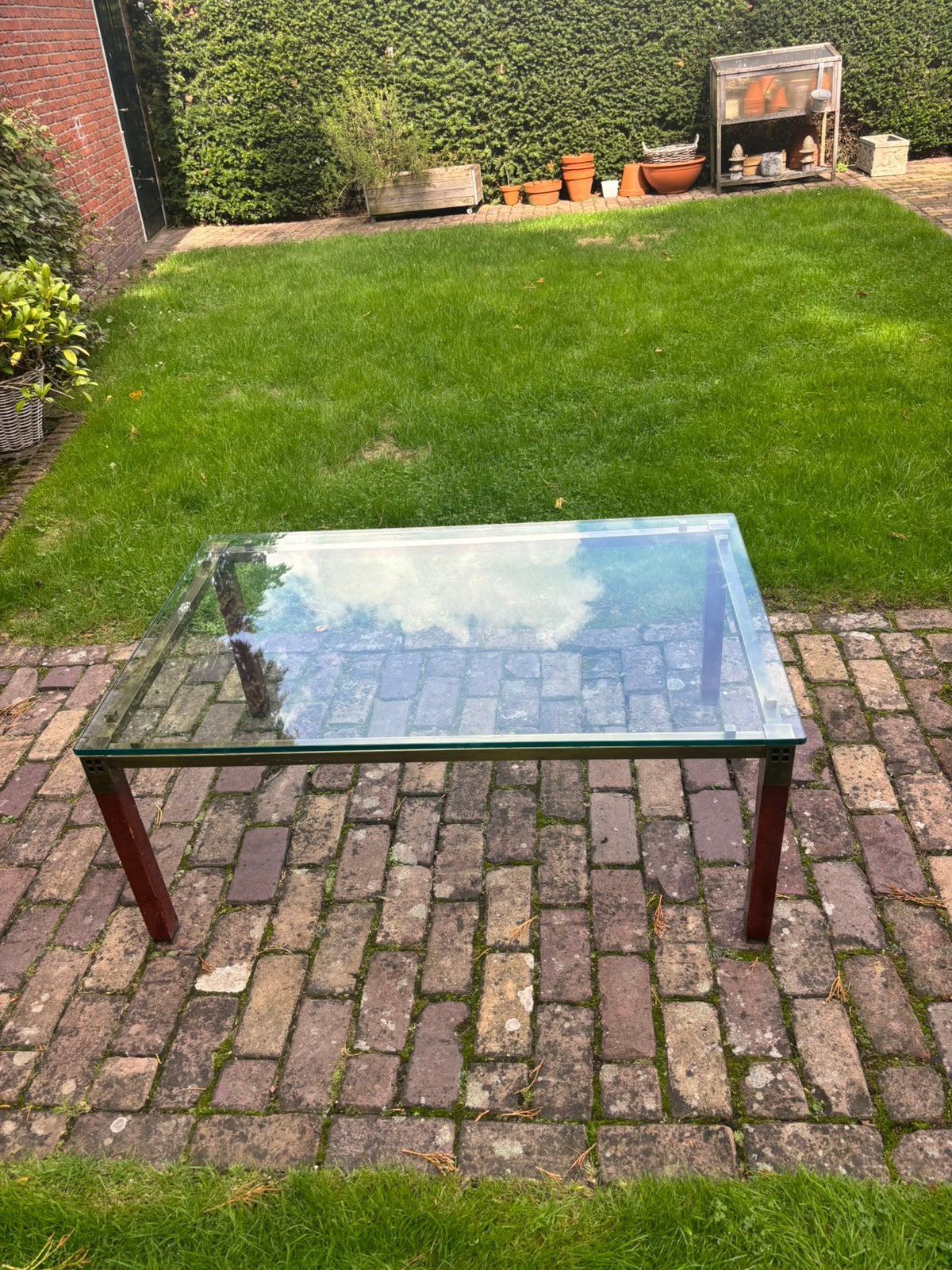 Salontafel, messing, solide prachtige glasplaat, Ophalen, 50 – 75, Gebruikt, 100 tot 150 cm