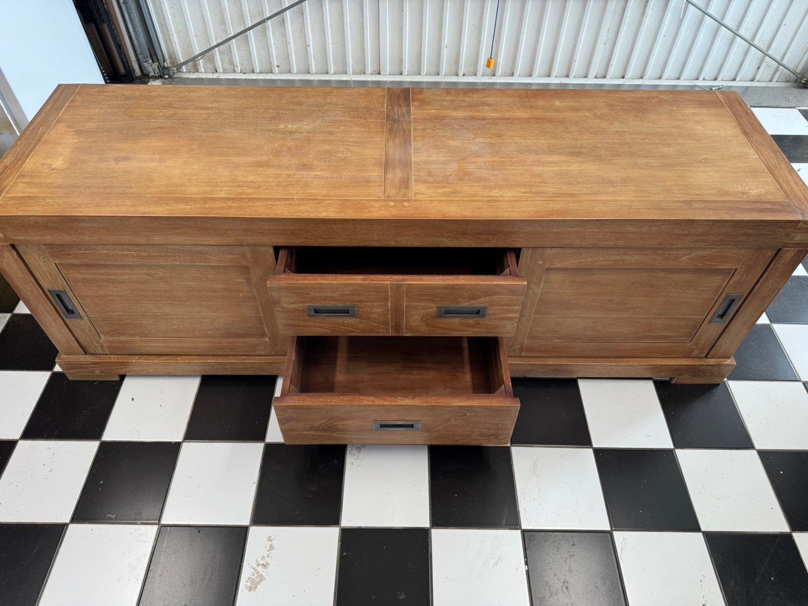 Teak houten tv meubel, Ophalen, 150 tot 200 cm, Teakhout, Zo goed als nieuw