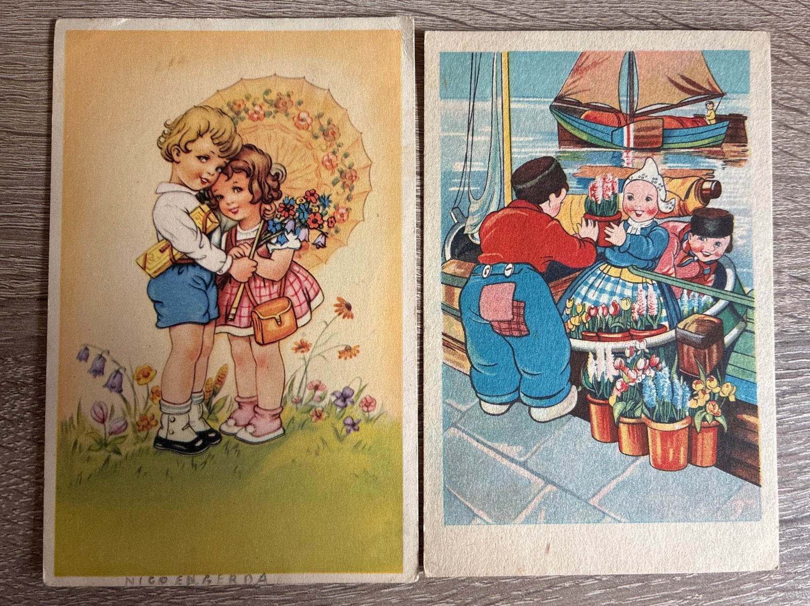 2 Oude Ansichtkaarten naar Egmond Huize Kerdijk Koloniehuis, Ophalen of Verzenden, 1940 tot 1960, Gelopen, Noord-Holland
