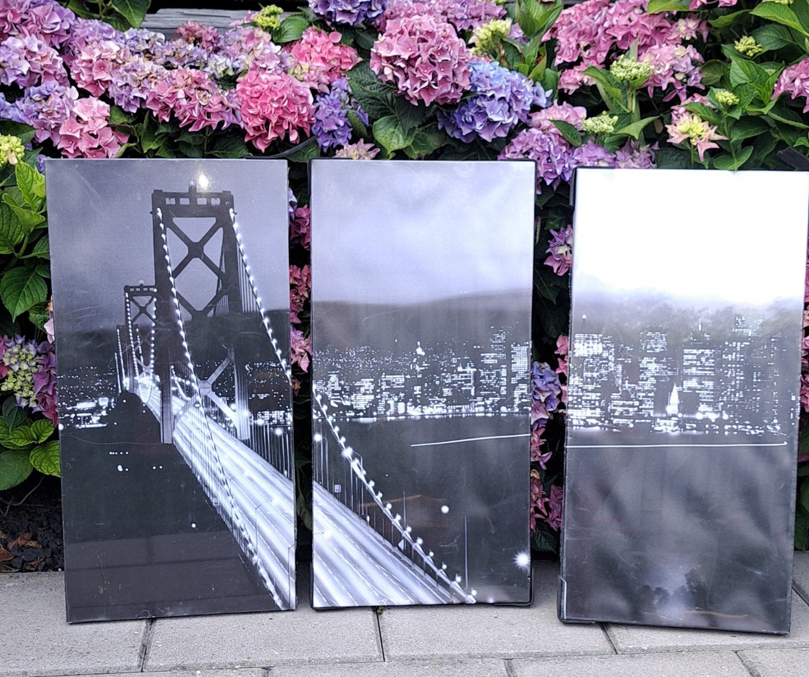 3 Luik canvas schilderijen - Brug en stadsgezicht, Ophalen of Verzenden, Nieuw, Minder dan 50 cm, Schilderij