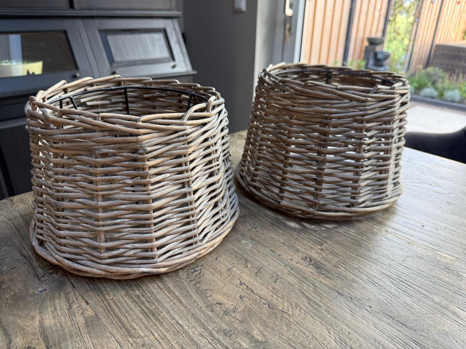 Set van 2 rotan lampenkappen, Huis en Inrichting, Gebruikt, Bruin, Natuurlijk materiaal, Rond