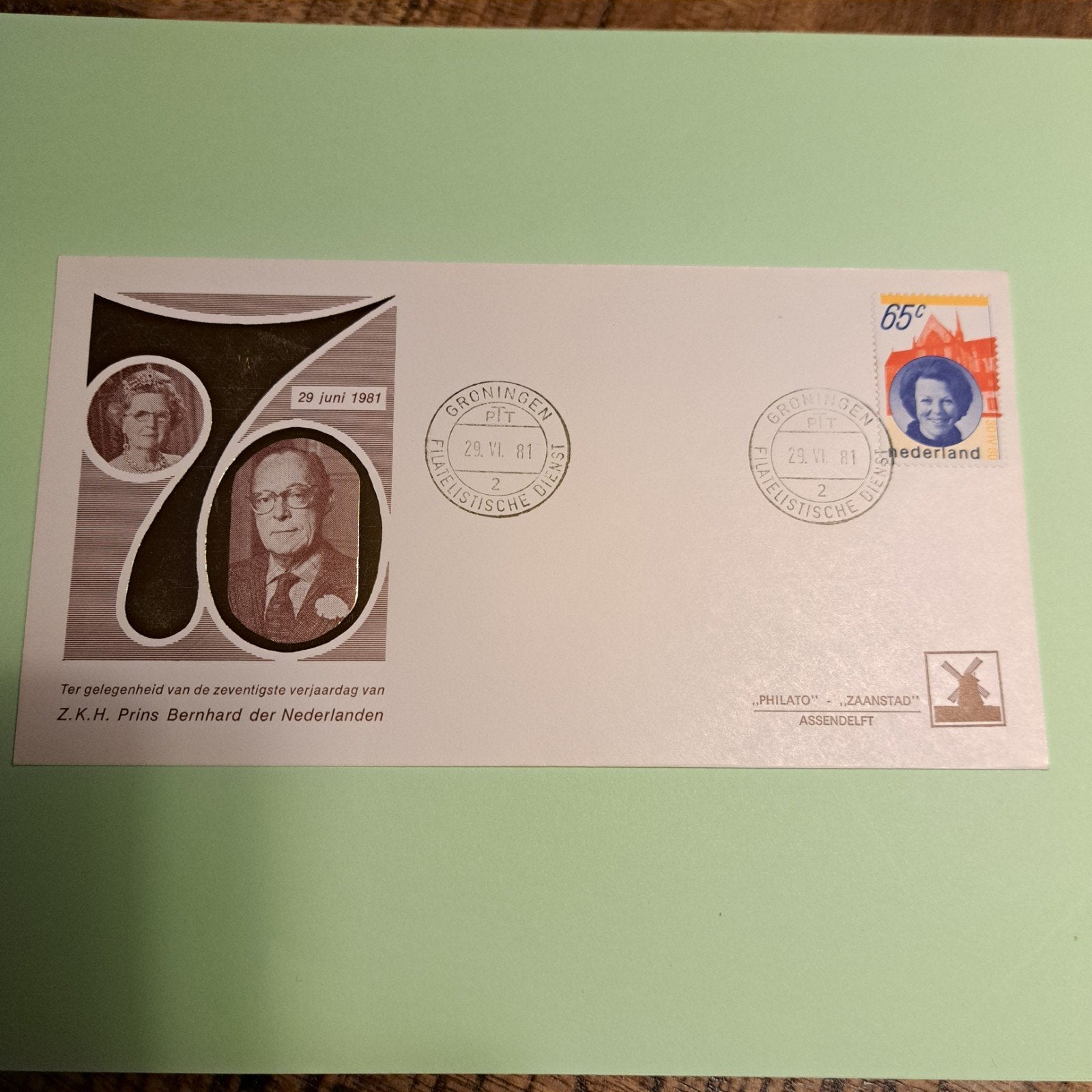 Prins Bernhard 70 jaar - Eerstedagenvelop 1981, Ophalen of Verzenden, Onbeschreven, Nederland