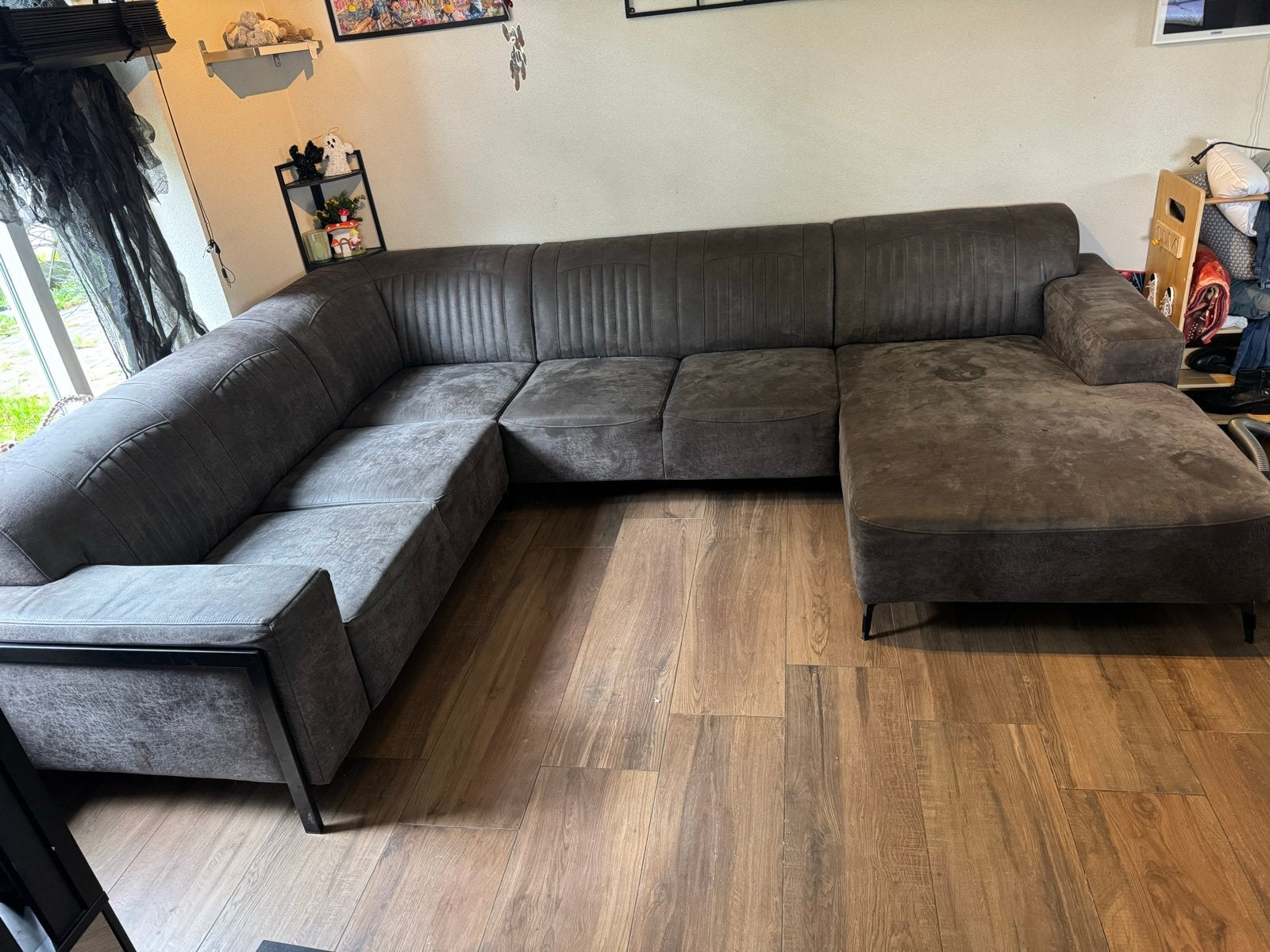 Donkergrijze microleder bank van Seats & Sofa's, Ophalen, Gebruikt, Stof