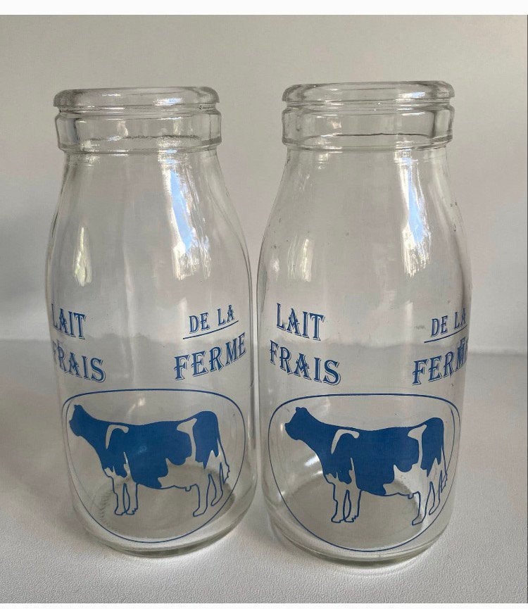 2 Kleine Franse melkflesjes met tekst Lait Frais de la Ferme, Ophalen of Verzenden, Zo goed als nieuw, Overige typen