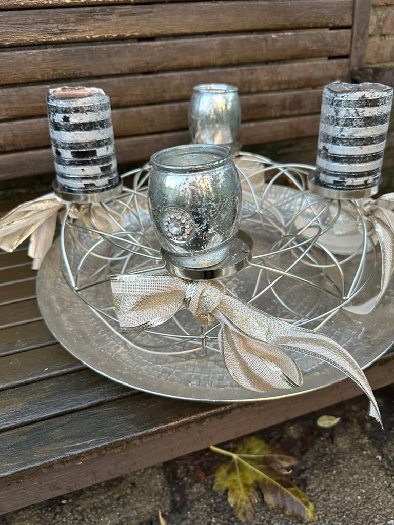 Zilver kleurig tafel stel, Ophalen of Verzenden, Zo goed als nieuw, Metaal