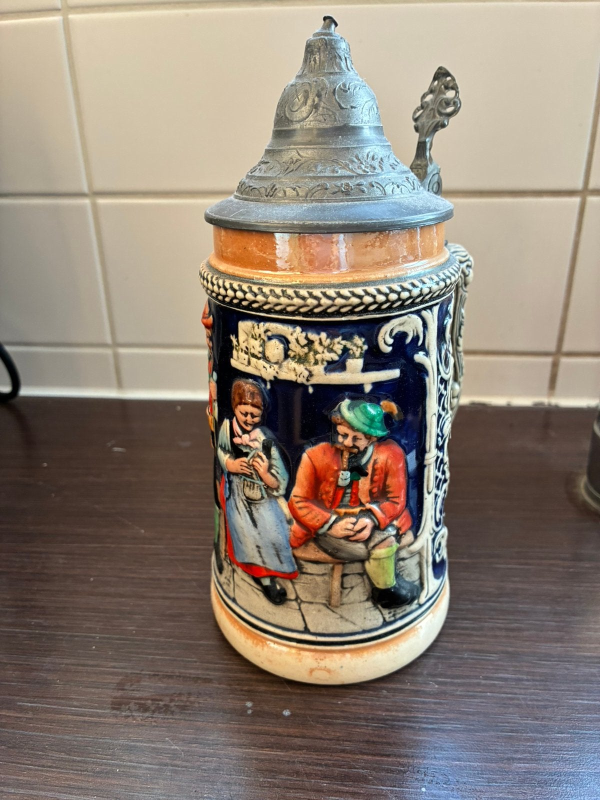 Bierpul met tinnen deksel, Antiek en Kunst, Antiek | Keramiek en Aardewerk, Ophalen of Verzenden