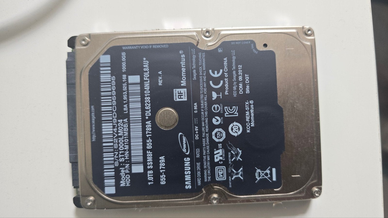 Samsung 1TB HDD 2.5 inch SATA, Computers en Software, Harde schijven, Ophalen, Intern, Gebruikt, 1TB