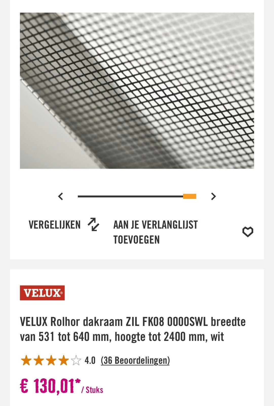 VELUX rolhor dakraam ZIL F08 SWL, wit NIEUW, Ophalen of Verzenden, Nieuw, Minder dan 80 cm, Dakraam