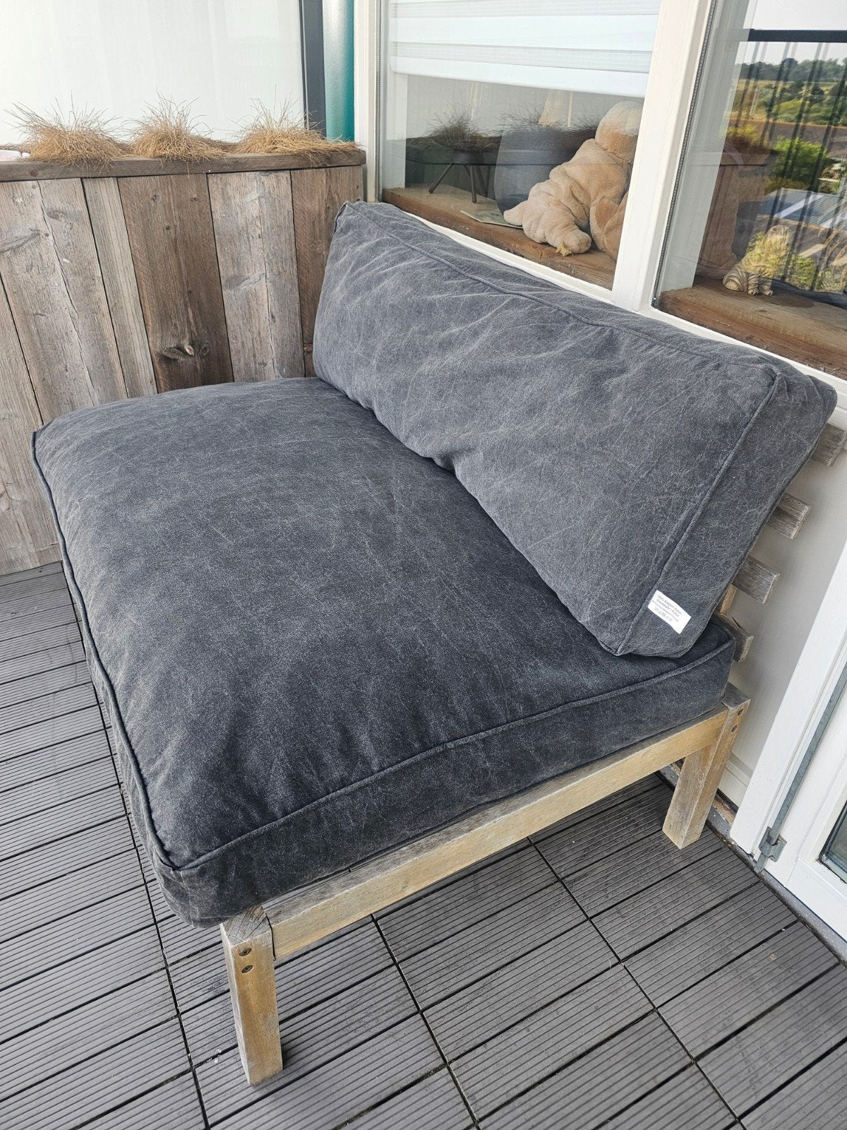 Comfortabele grijze dikke lounge kussens, Tuin en Terras, Tuinmeubel-accessoires, Ophalen, Gebruikt