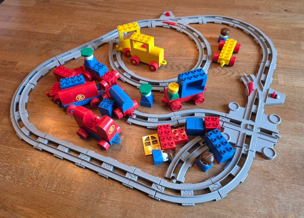 Vintage Duplo treinbaan met treinen en poppetjes, Ophalen of Verzenden, Complete set