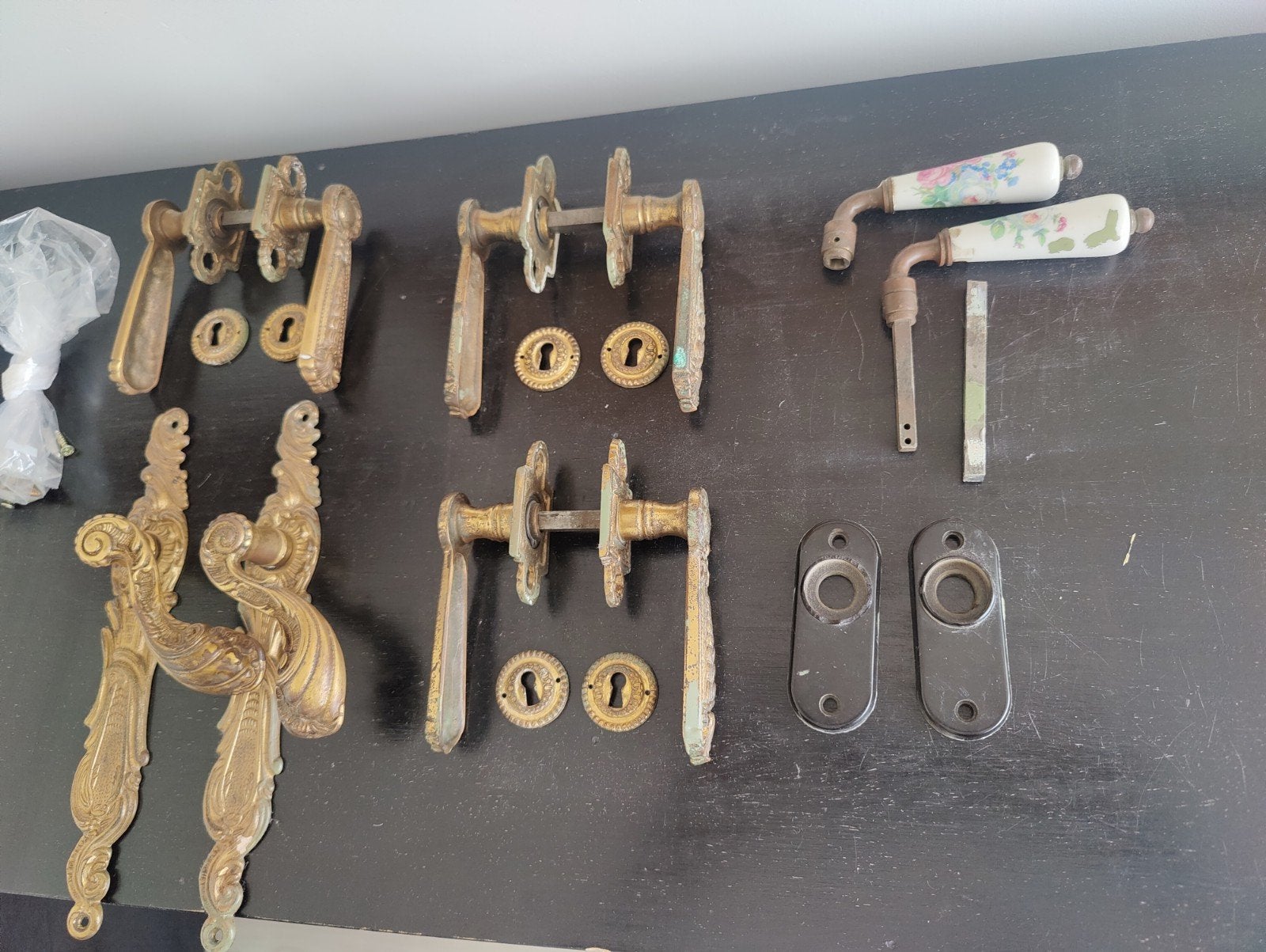 Diverse antieke deurklinken en beslag, Ophalen, Gebruikt, Koper of Messing, Klink of Kruk