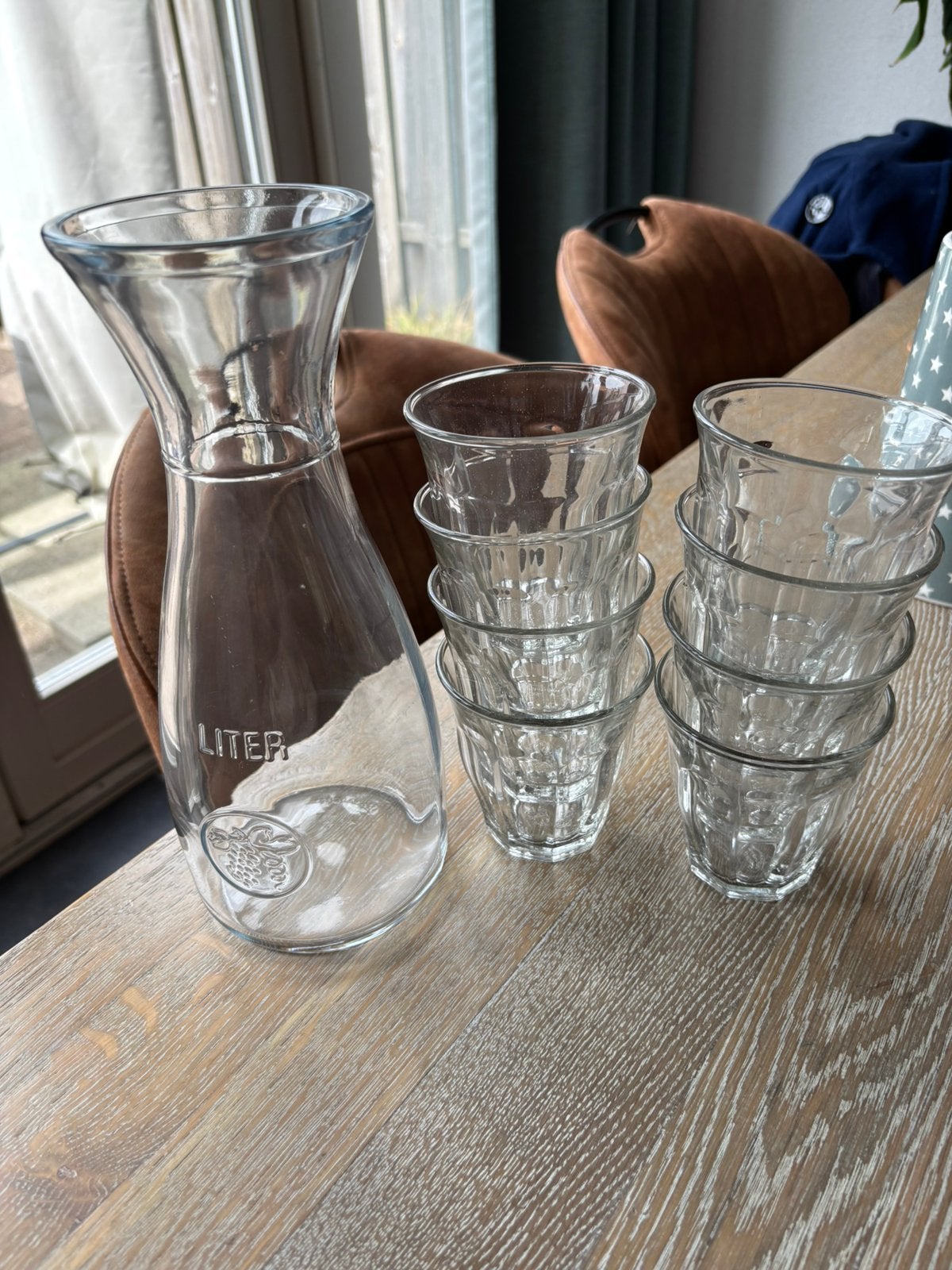 Glazen karaf met 8 (water)glazen, Glas of Glazen, Ophalen of Verzenden, Overige stijlen, Glas