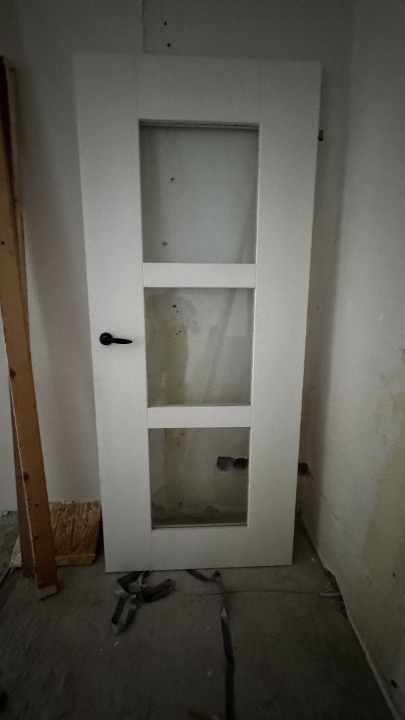 Witte opdek binnendeuren met glaspanelen en zwart beslag, Ophalen, 80 tot 100 cm, Binnendeur, Zo goed als nieuw