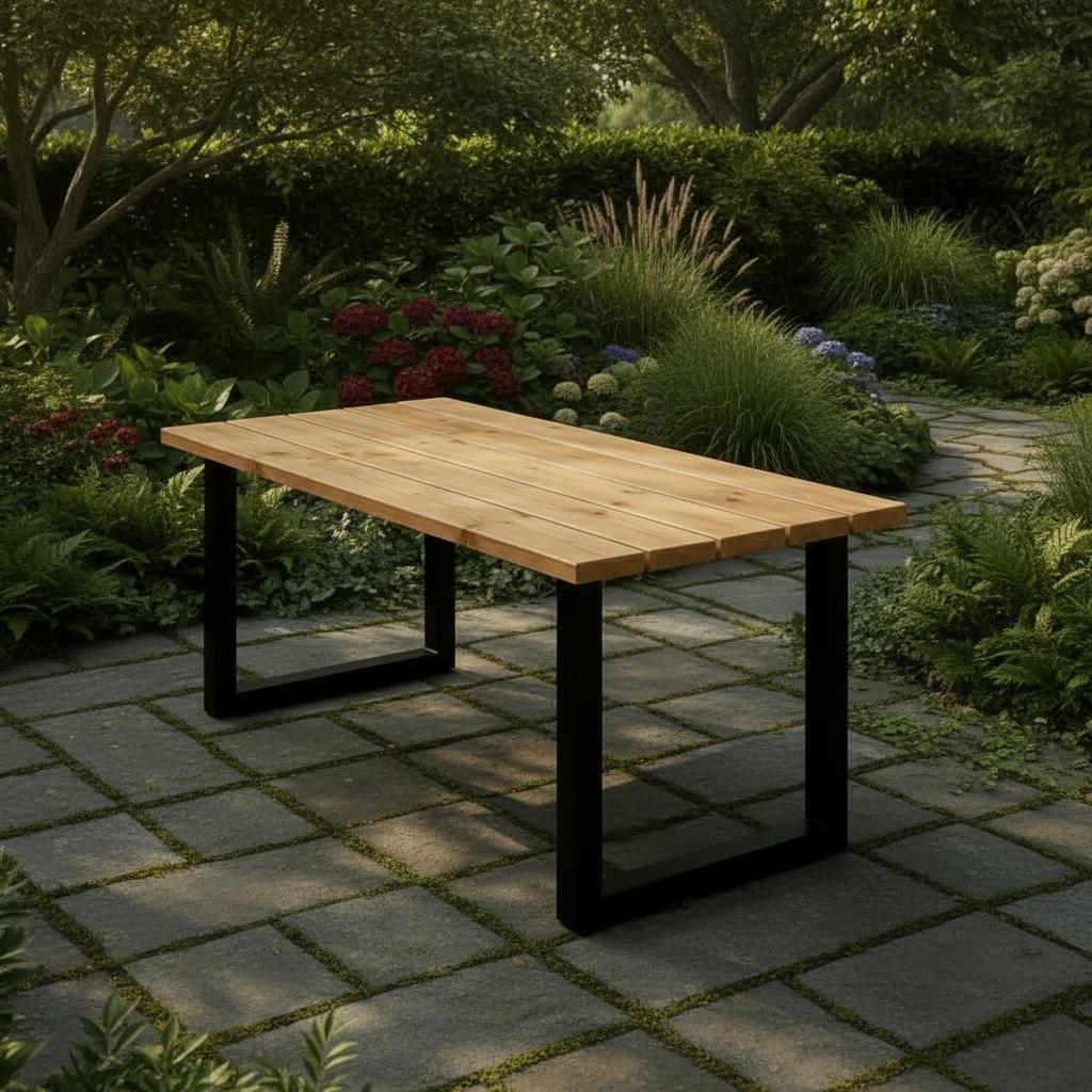 Tuintafel Douglas Hout | Stalen U, X, A Poten | Alle Maten, Verzenden, Nieuw, Rechthoekig, Hout