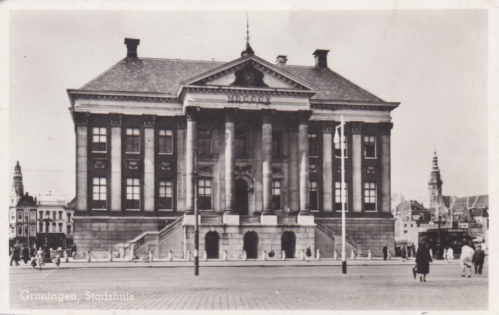18897 Groningen Stadhuis 1950 Copyright J G v Agtmaal, Ophalen of Verzenden, 1940 tot 1960, Ongelopen, Groningen