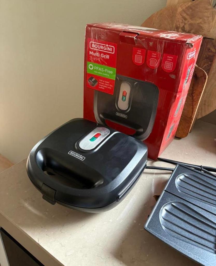 BOURGINI Multi Grill 3-in-1 Tosti-apparaat Zwart, !, !, Ophalen of Verzenden, Zo goed als nieuw