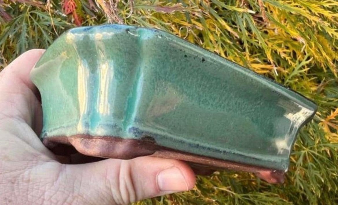 Bonsai schaal Turquoise geglazuurd aardewerk 14,1x11,3x4, Ophalen of Verzenden, Zo goed als nieuw, Aardewerk, Rechthoekig