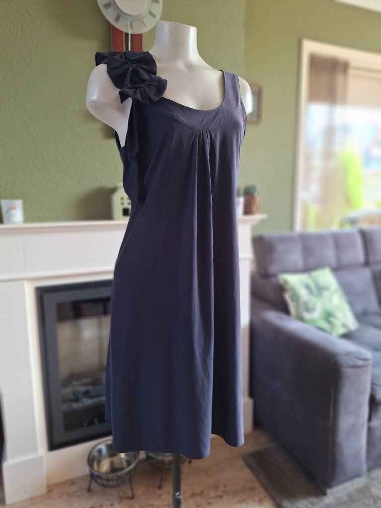 K-Design donker blauwe strikjes jurk L, Kleding | Dames, Maat 38/40 (M), K-design, Knielengte, Gedragen