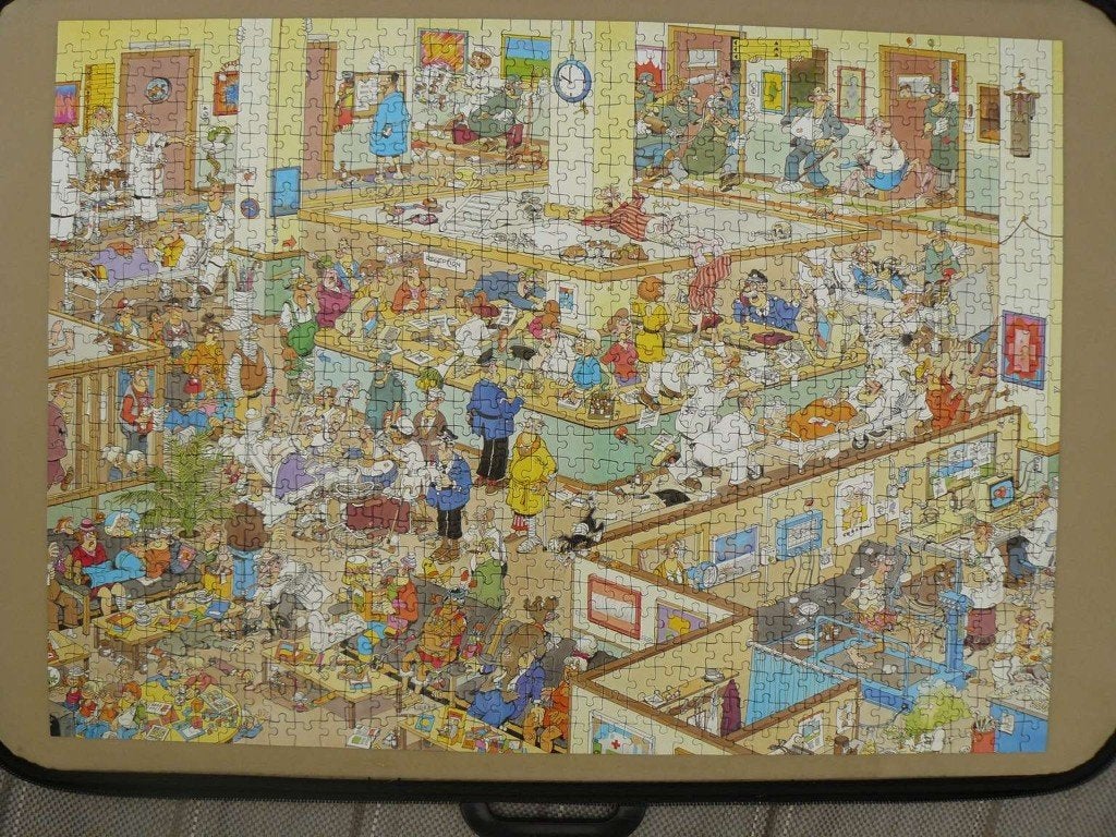 Jan van Haasteren puzzel Van harte beterschap., Ophalen of Verzenden, 500 t/m 1500 stukjes, Zo goed als nieuw, Legpuzzel