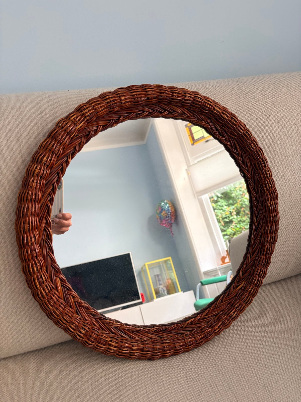 Ronde Rotan Spiegel - 46 cm Diameter, Ophalen, Minder dan 50 cm, Gebruikt, Rond