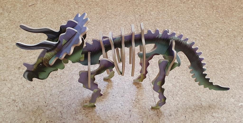 Houten 3D Dinosaurus Puzzel - Triceratops Skelet, Ophalen of Verzenden, Gebruikt, Bouwen