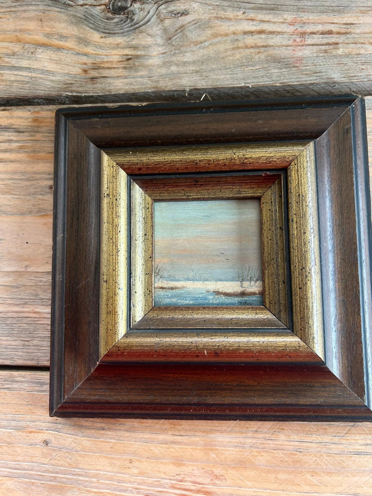 Klein Schilderij Winters Landschap GIETHOORN in Lijst, Paneel, Ophalen of Verzenden, Olieverf, Klassiek