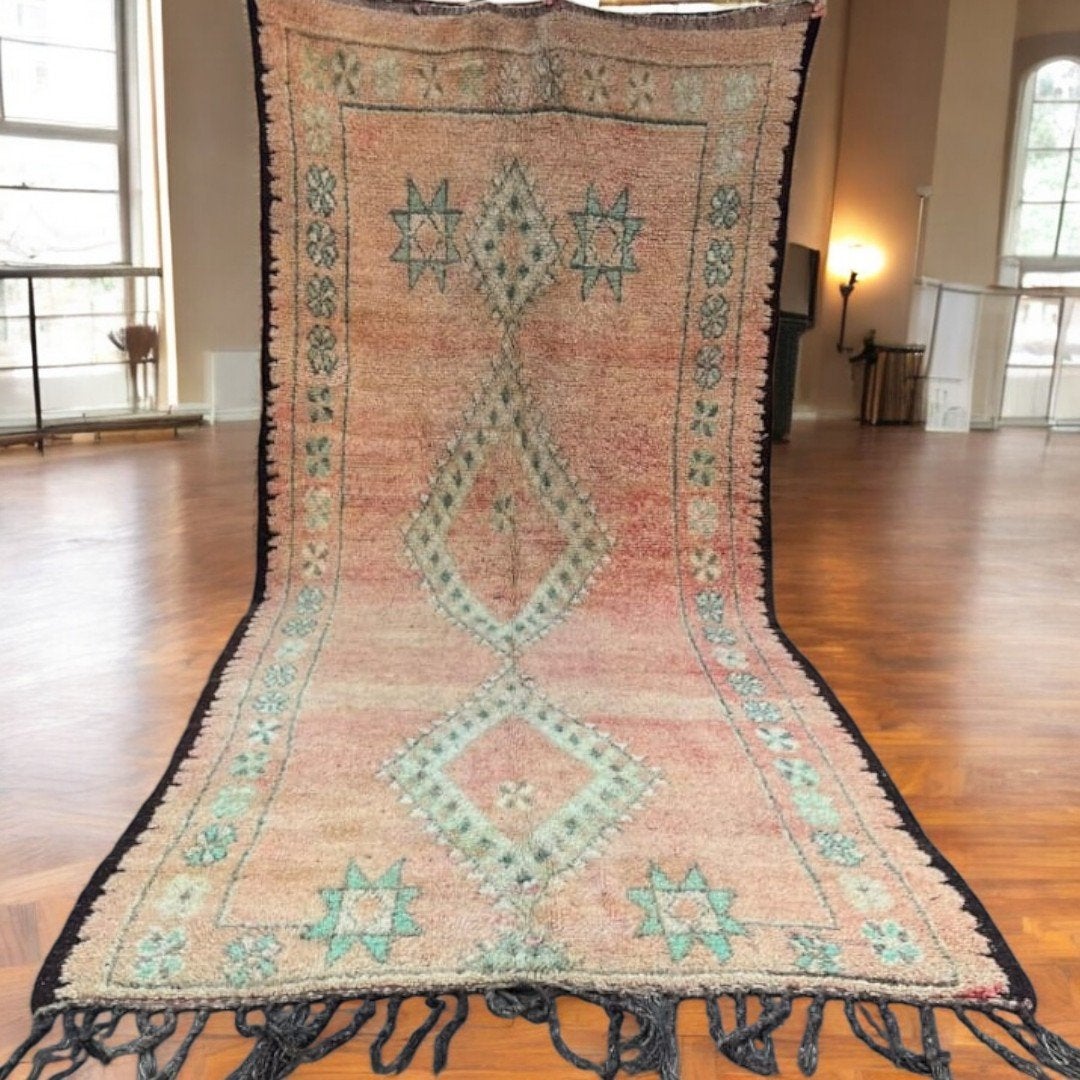 Vintage Marokkaans Berber vloerkleed - 350x150 cm, Huis en Inrichting, Gebruikt, 100 tot 150 cm, Ophalen of Verzenden, Groen