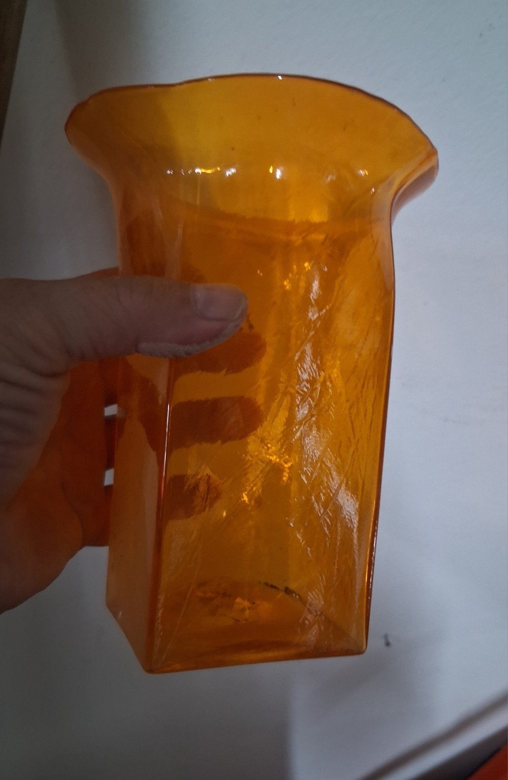 Vintage Oranje Glazen Vaas - Vierkant Design, Ophalen of Verzenden, Zo goed als nieuw, Oranje, Glas