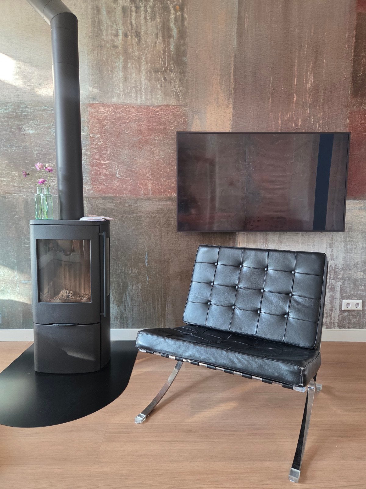 Stijlvolle zwarte leren fauteuil replica barcelona chair - Z, Ophalen, Gebruikt, Eén, Leer
